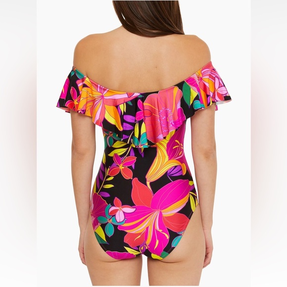 TRINA TURK SWIM Floral Off Shoulder Ruffle One Piece Swim Suit - Picture 5 of 14